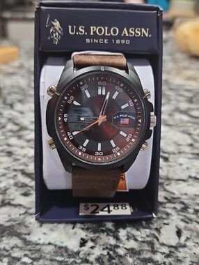 U.S. Polo Assn. Brown Dial Brown Leather Strap Men’s Watch